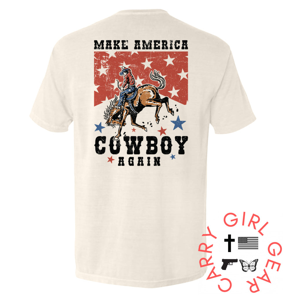 Make America Cowboy Again Ivory / S Comfort Colors Pocket Tee Nc - Apparel