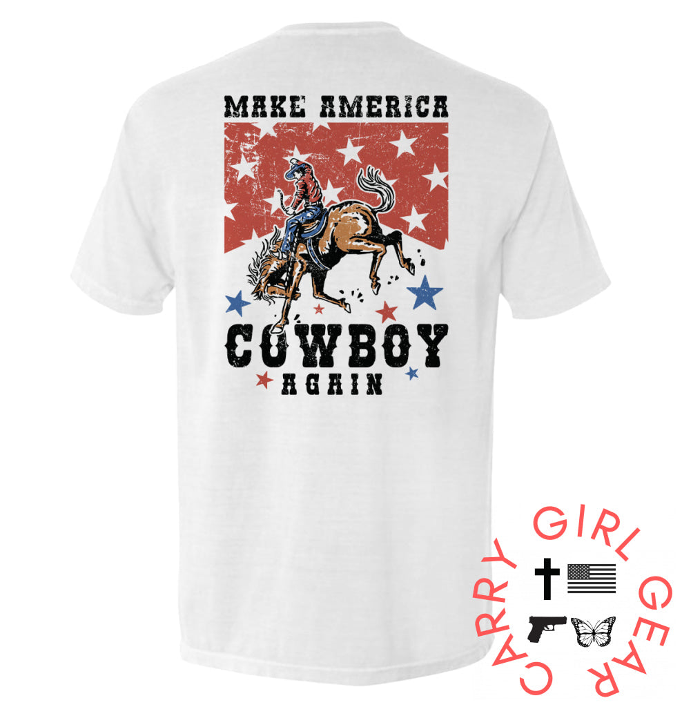 Make America Cowboy Again White / S Comfort Colors Pocket Tee Nc - Apparel