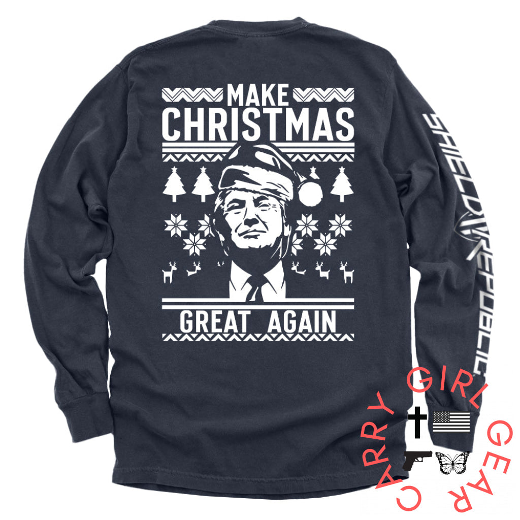 Make Christmas Great Again Trump Sweater Print Comfort Colors Long Sleeve / True Navy / S NC - Apparel