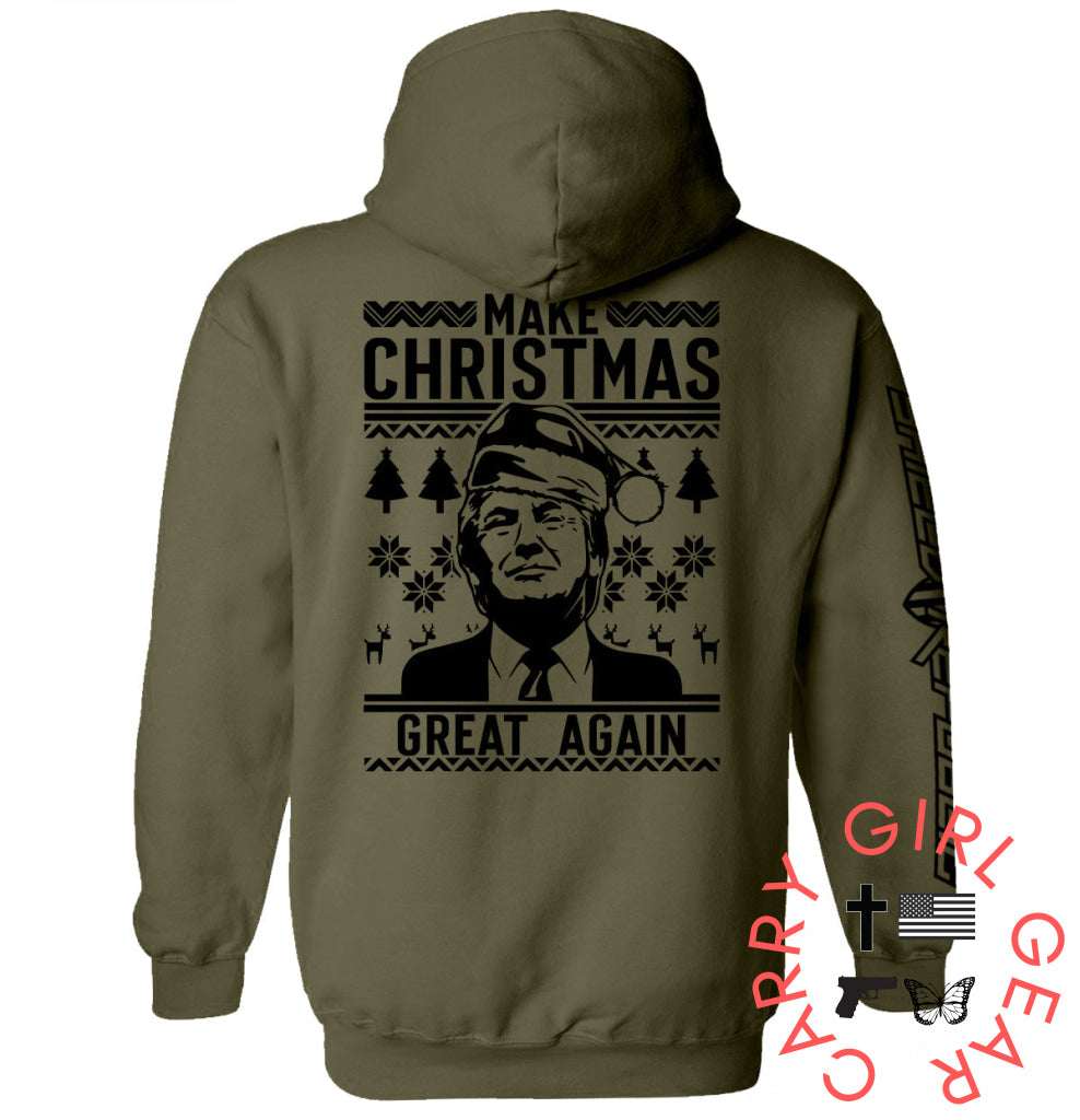 Make Christmas Great Again Trump Sweater Print Hoodie / Army / S NC - Apparel