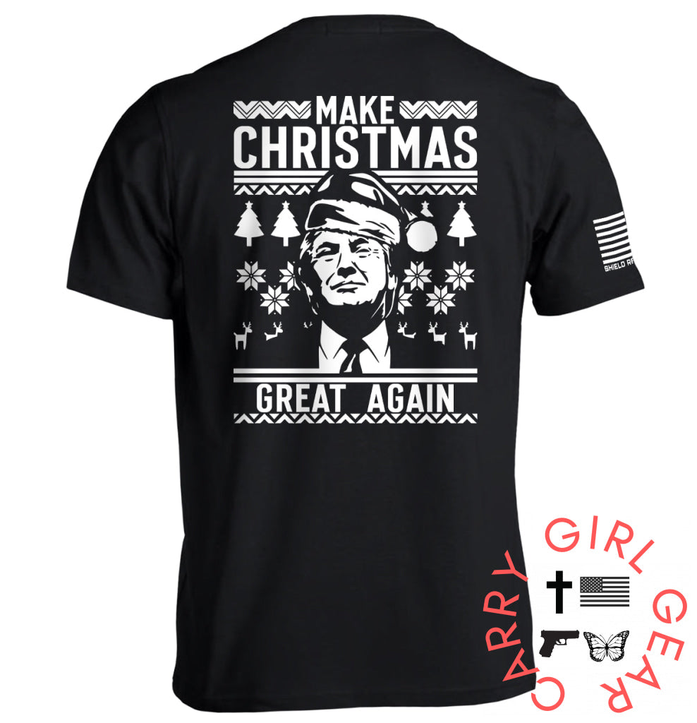 Make Christmas Great Again Trump Sweater Print Tee / Black / S NC - Apparel