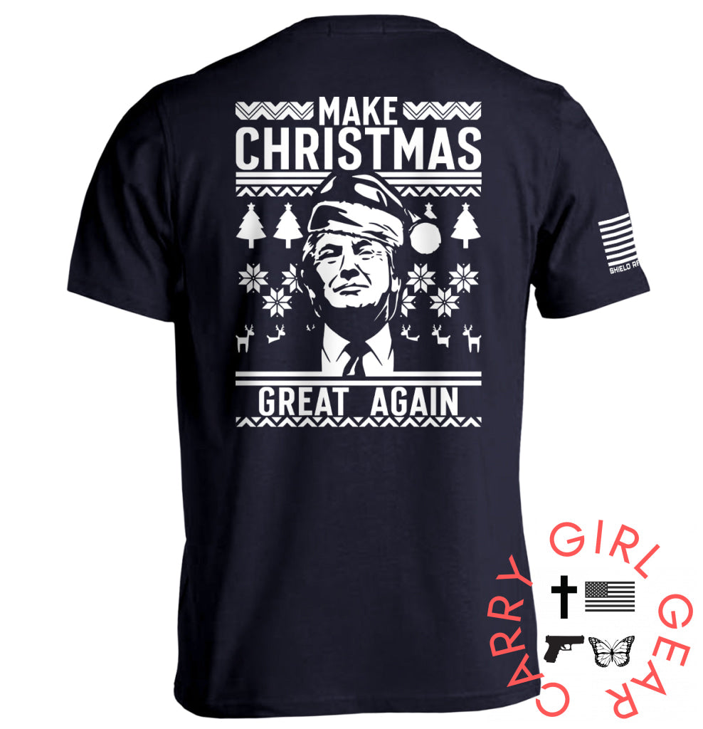 Make Christmas Great Again Trump Sweater Print Tee / Navy / S NC - Apparel