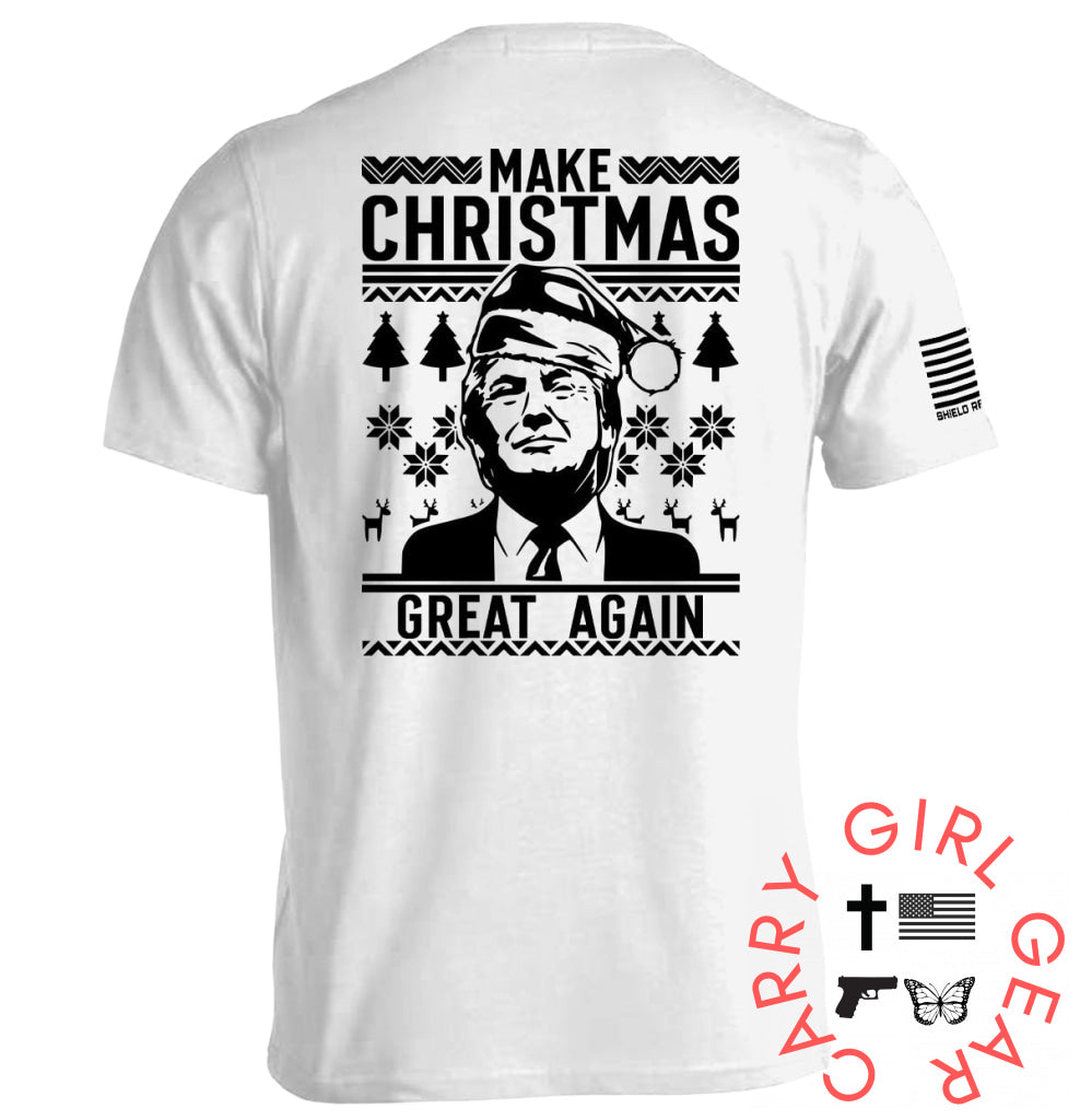 Make Christmas Great Again Trump Sweater Print Tee / White / S NC - Apparel