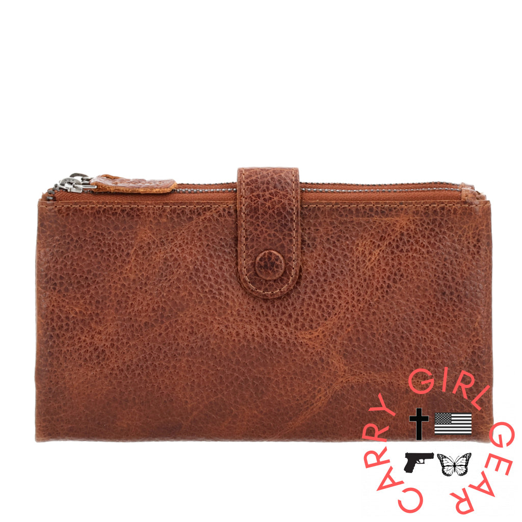 Maya Slim Rfid Leather Wallet By Lady Conceal Cognac