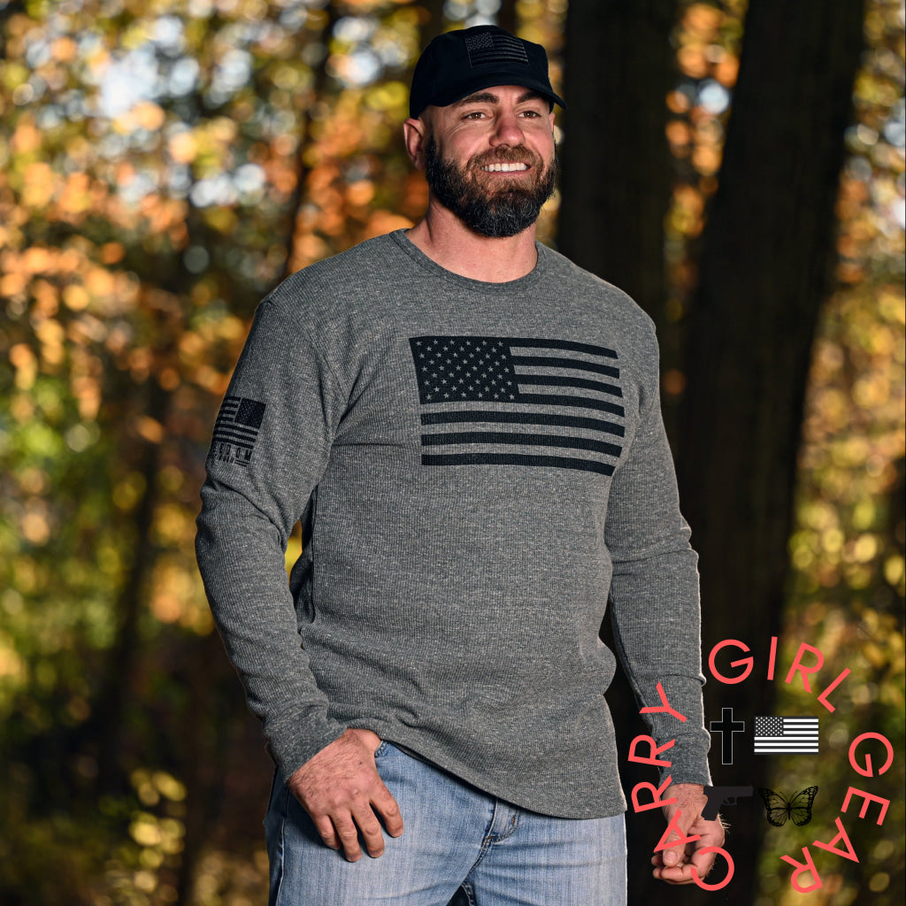 Men’s American Flag Long Sleeve Patriotic Thermal T-Shirt