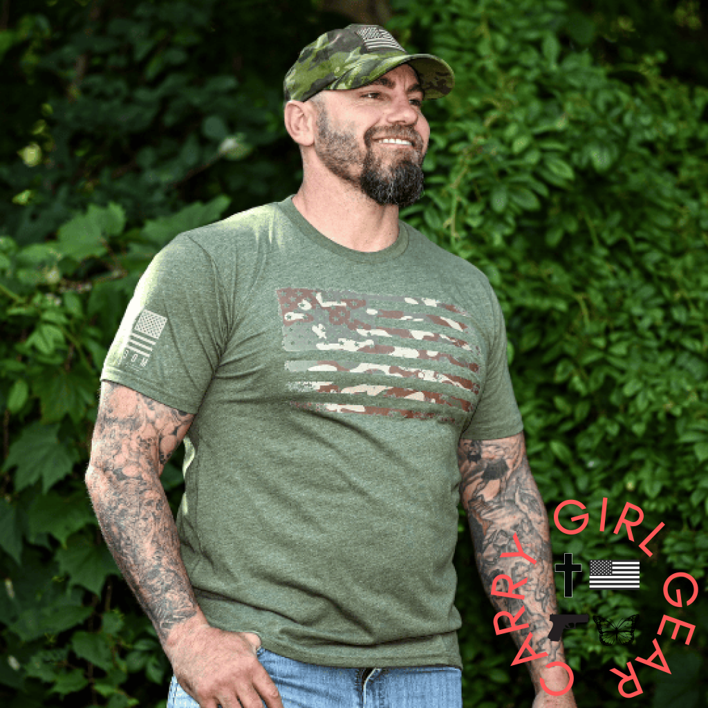 Men’s Camo American Flag Patriotic T-Shirt (Army Green)