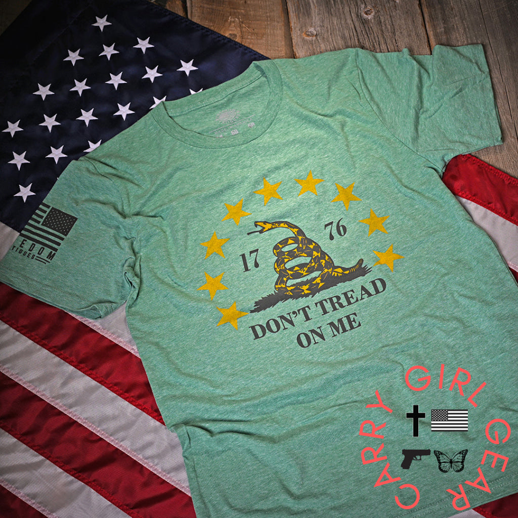 Men’s Don’t Tread On Me Patriotic T-Shirt (Heather Green)