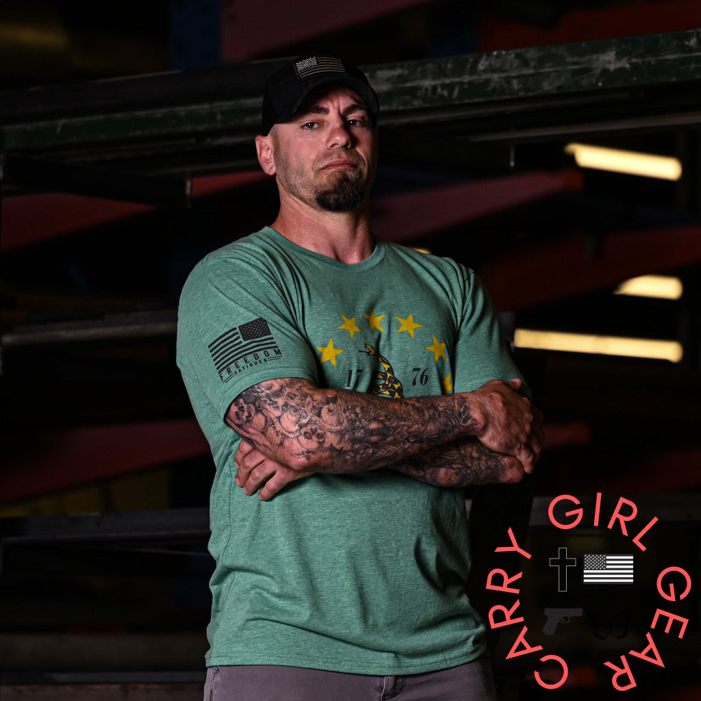 Men’s Don’t Tread On Me Patriotic T-Shirt (Heather Green)