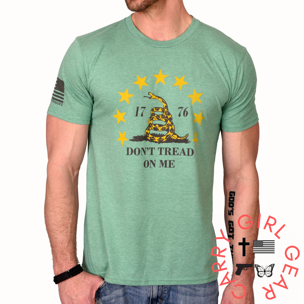 Men’s Don’t Tread On Me Patriotic T-Shirt (Heather Green) Xs