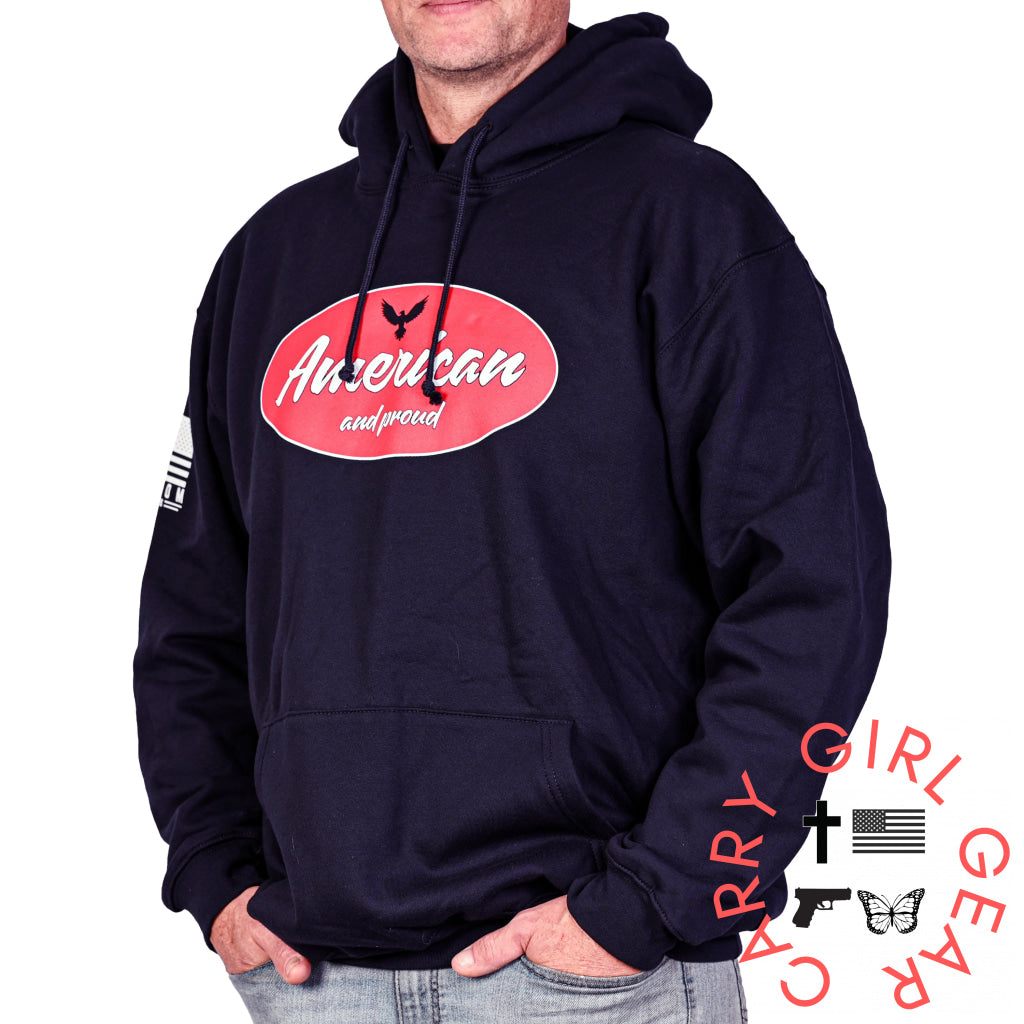Men’s Heavyweight Oversized American & Proud Patriotic Hoodie Sweatshirt