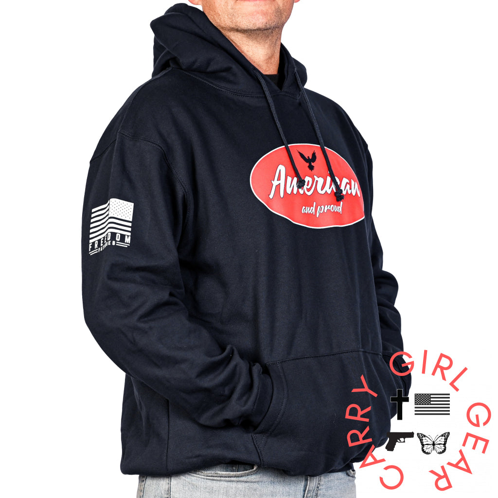 Men’s Heavyweight Oversized American & Proud Patriotic Hoodie Sweatshirt