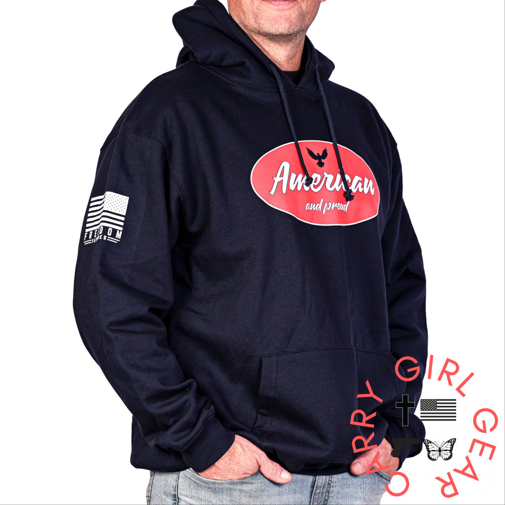 Men’s Heavyweight Oversized American & Proud Patriotic Hoodie Sweatshirt