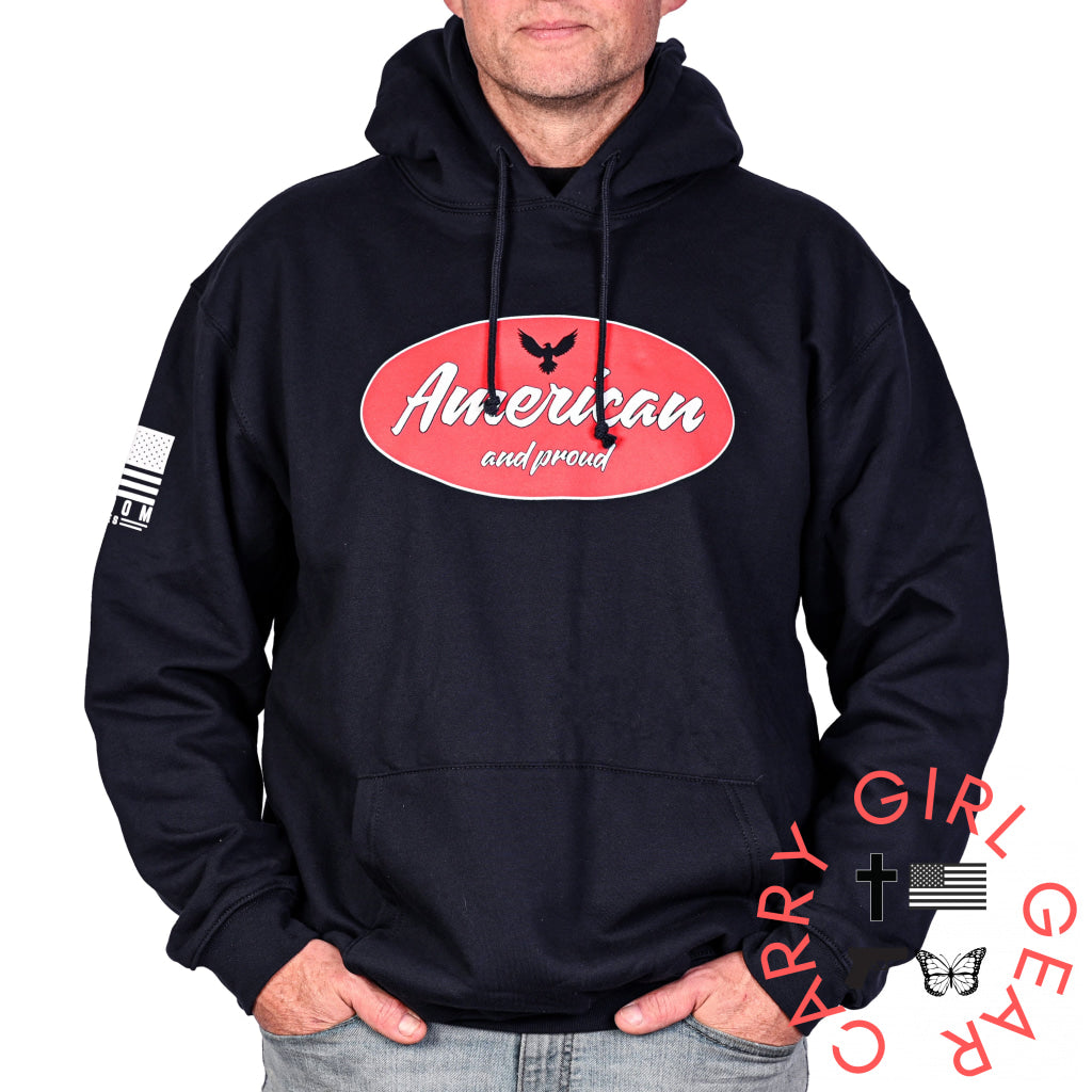 Men’s Heavyweight Oversized American & Proud Patriotic Hoodie Sweatshirt