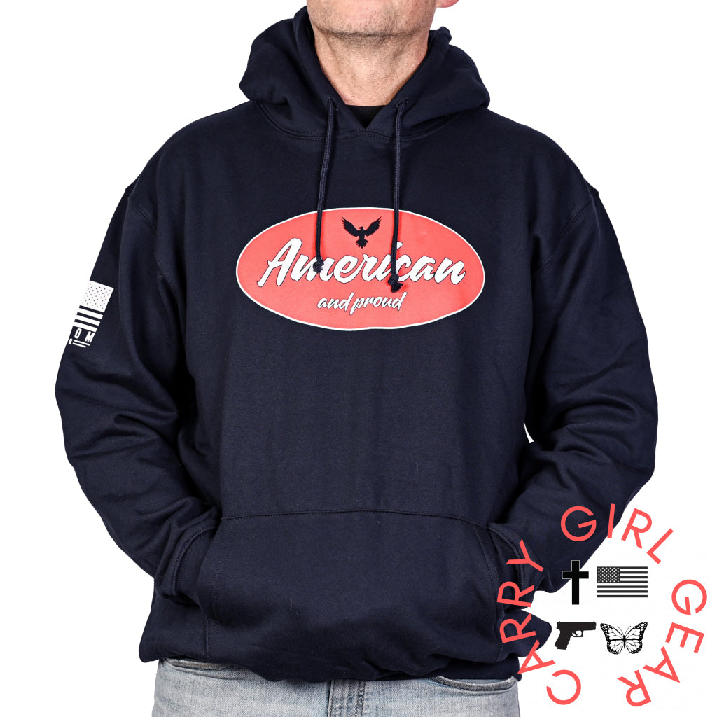 Men’s Heavyweight Oversized American & Proud Patriotic Hoodie Sweatshirt