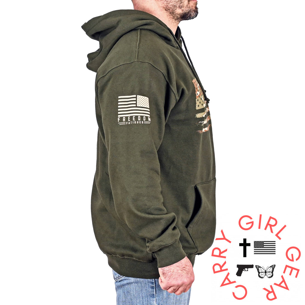 Men’s Heavyweight Oversized Arid Camo Flag Hoodie (Od Green) Sweatshirt