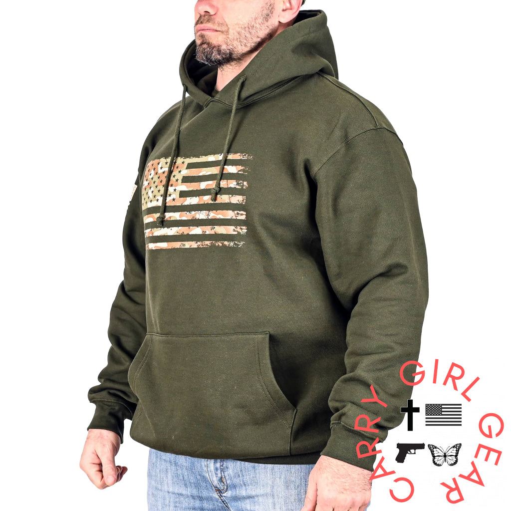 Men’s Heavyweight Oversized Arid Camo Flag Hoodie (Od Green) Sweatshirt