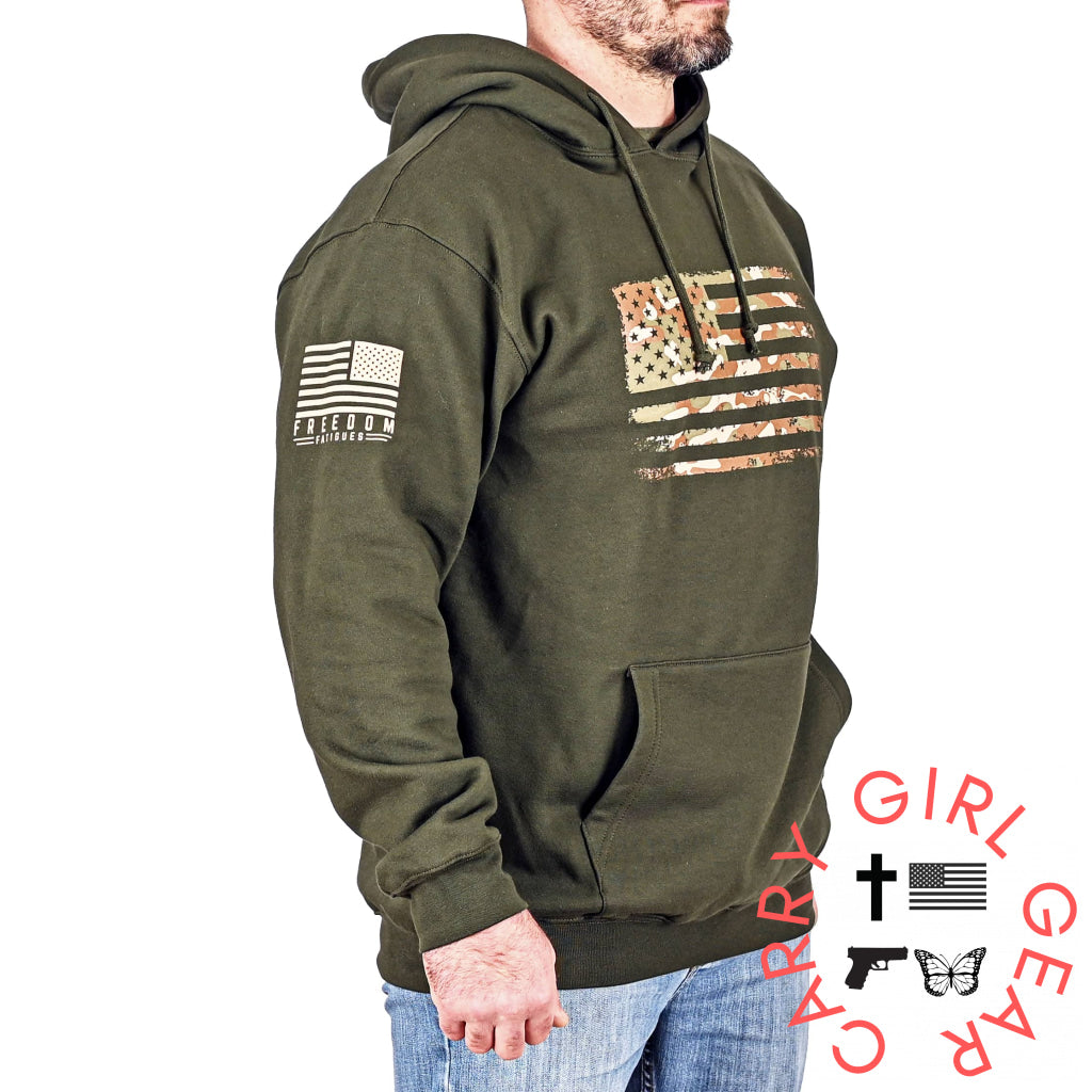 Men’s Heavyweight Oversized Arid Camo Flag Hoodie (Od Green) Sweatshirt