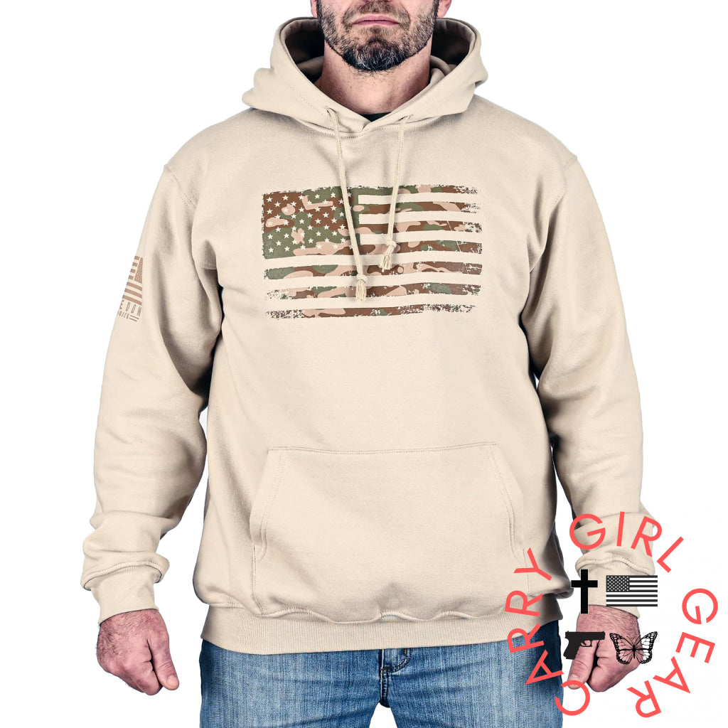 Men’s Heavyweight Oversized Arid Camo Flag Hoodie (Sand) Sweatshirt
