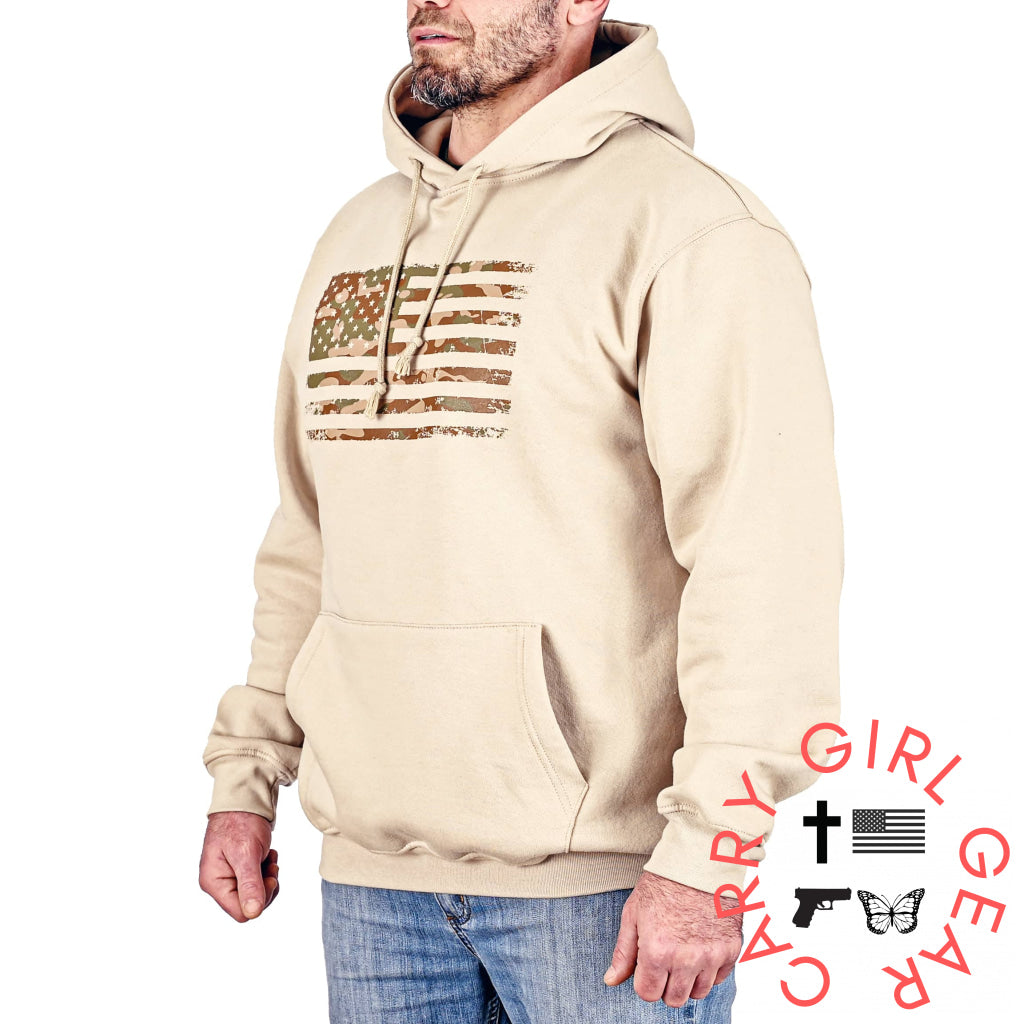 Men’s Heavyweight Oversized Arid Camo Flag Hoodie (Sand) Sweatshirt