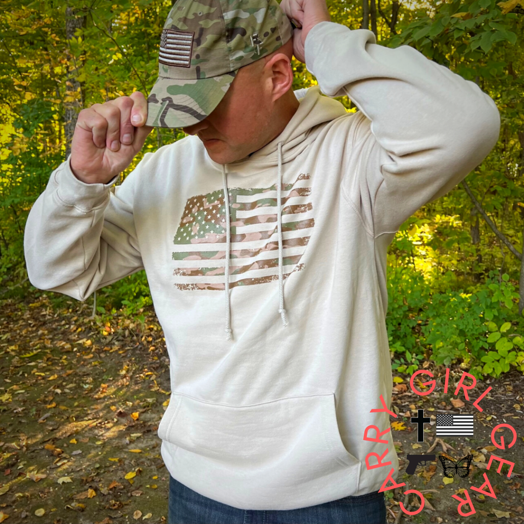 Men’s Heavyweight Oversized Arid Camo Flag Hoodie (Sand) Sweatshirt