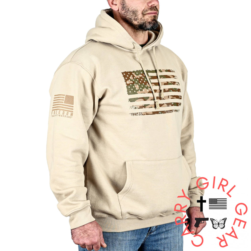 Men’s Heavyweight Oversized Arid Camo Flag Hoodie (Sand) Sweatshirt