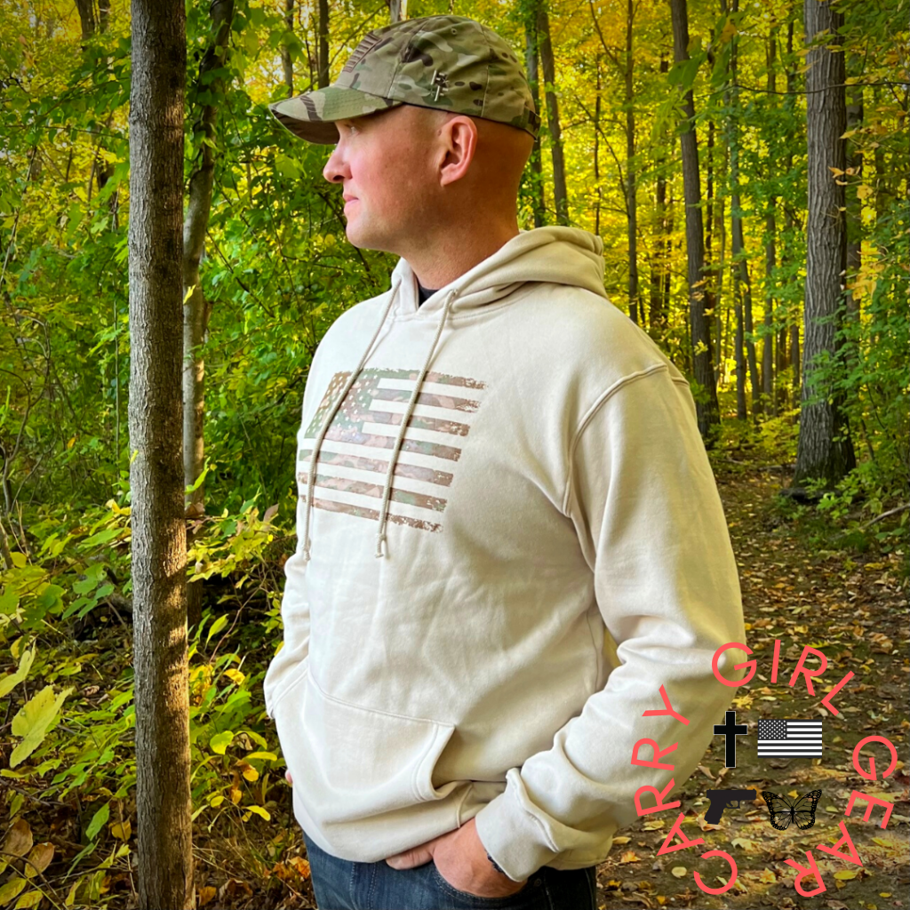 Men’s Heavyweight Oversized Arid Camo Flag Hoodie (Sand) Sweatshirt