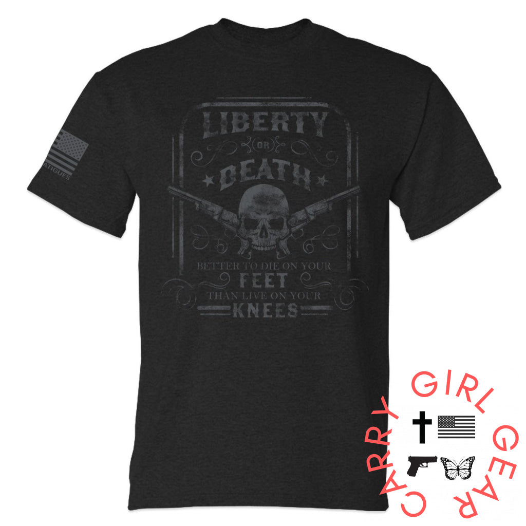 Men’s Liberty Or Death Patriotic T-Shirt (Black On Black)