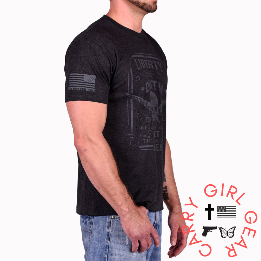 Men’s Liberty Or Death Patriotic T-Shirt (Black On Black)