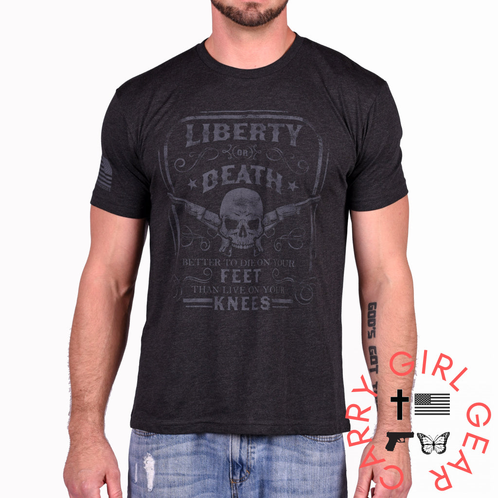 Men’s Liberty Or Death Patriotic T-Shirt (Black On Black) Xs