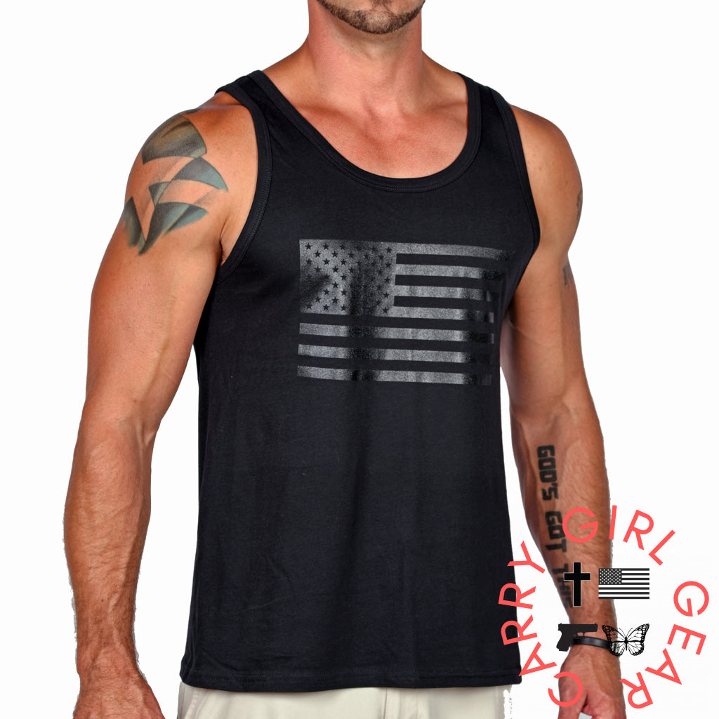 Men’s Murdered Out American Flag Tank Top