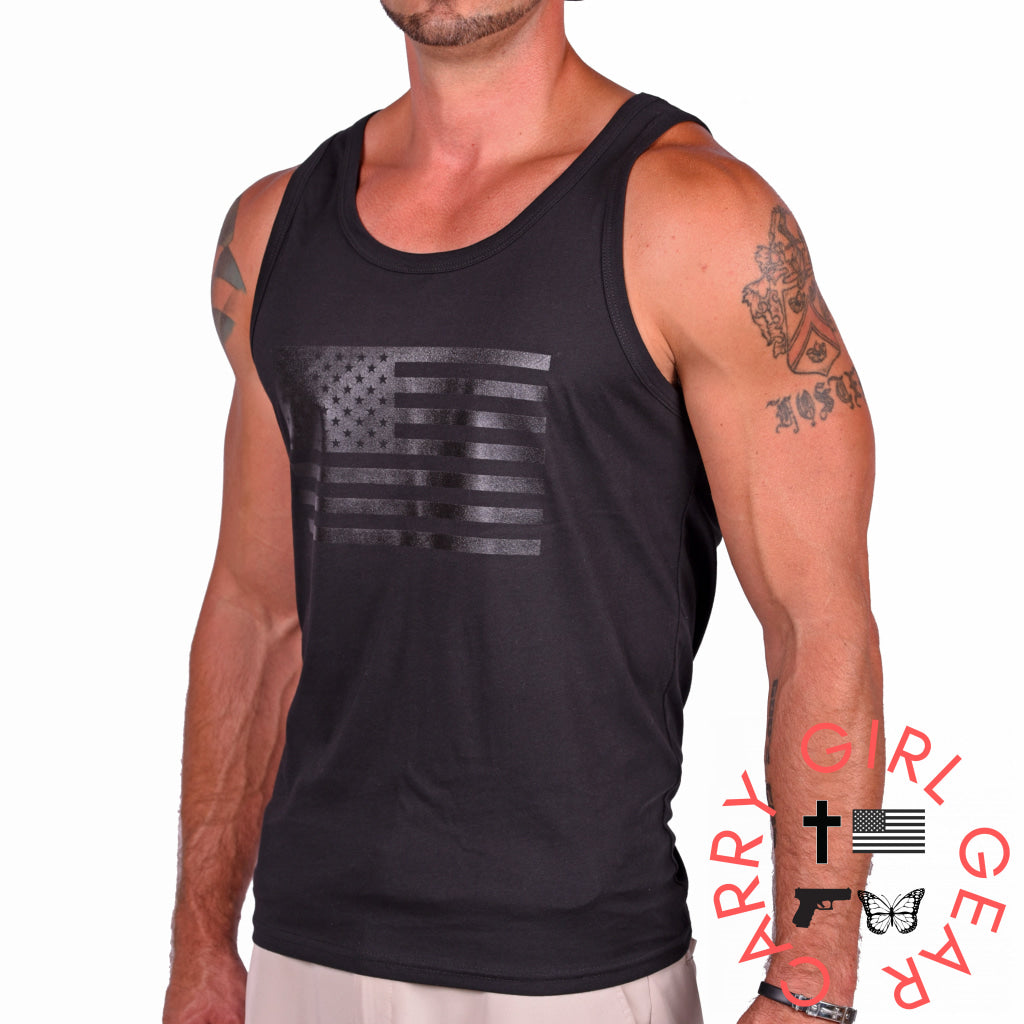 Men’s Murdered Out American Flag Tank Top S