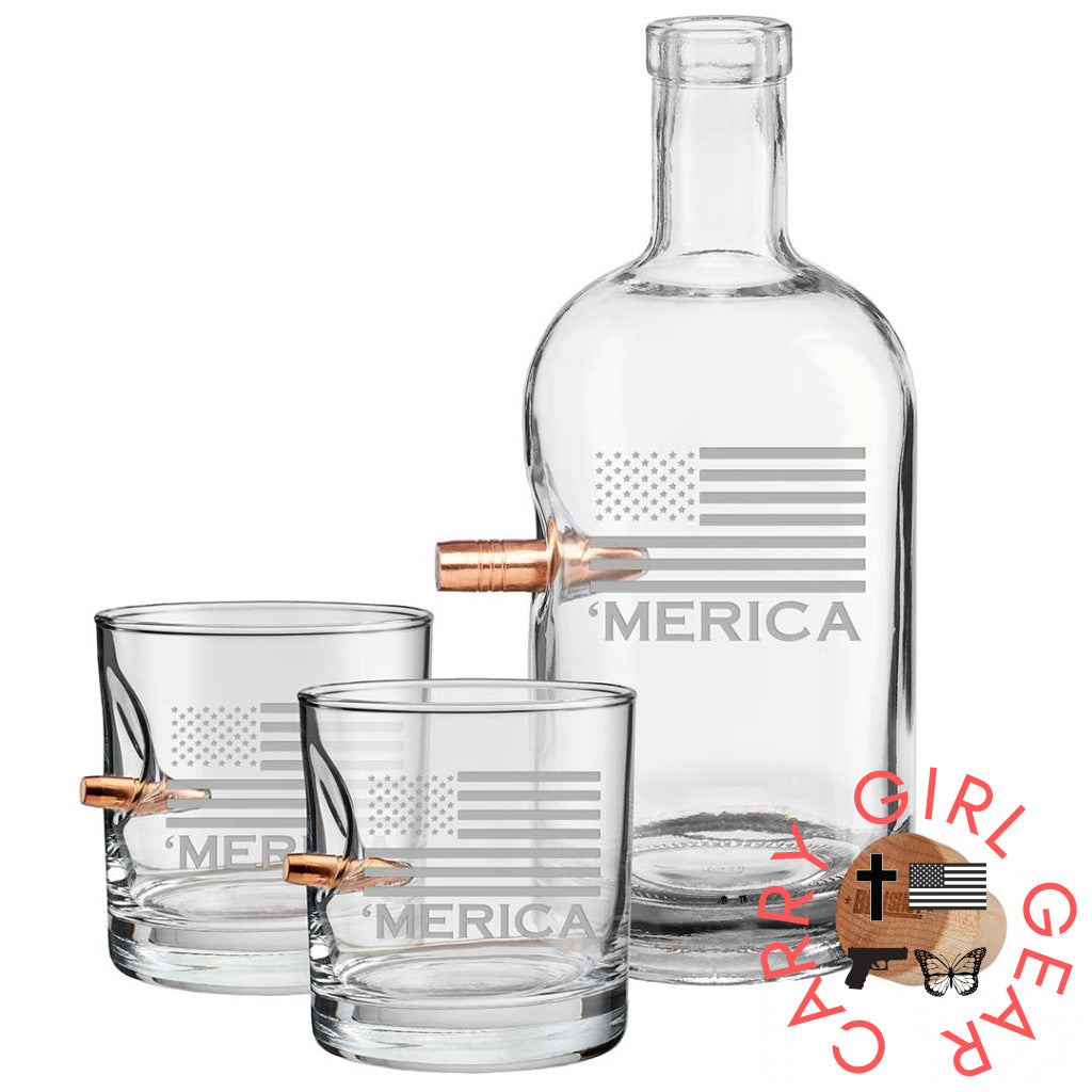 ’Merica Decanter and Two Rocks Glasses