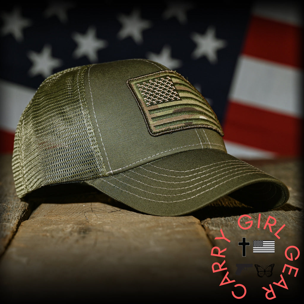 MultiCam Flag Patch OD Green Ball Cap Hats