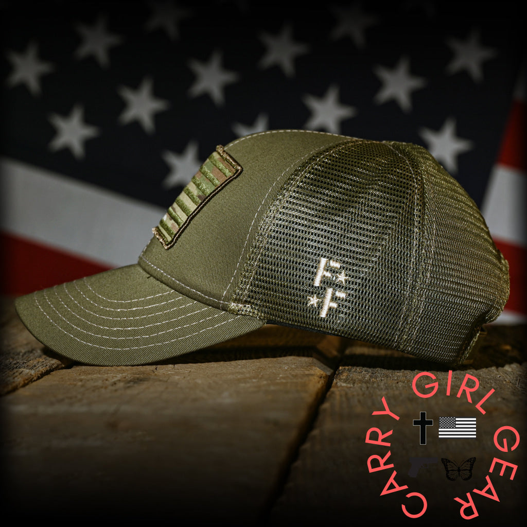 MultiCam Flag Patch OD Green Ball Cap Hats