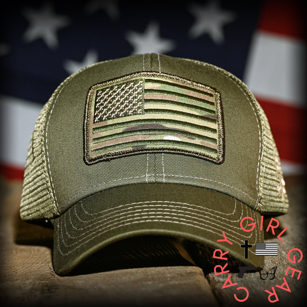 MultiCam Flag Patch OD Green Ball Cap Hats