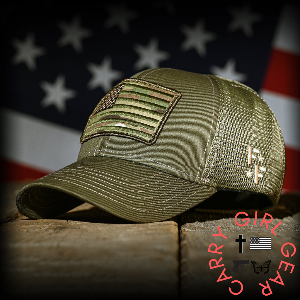 MultiCam Flag Patch OD Green Ball Cap Hats