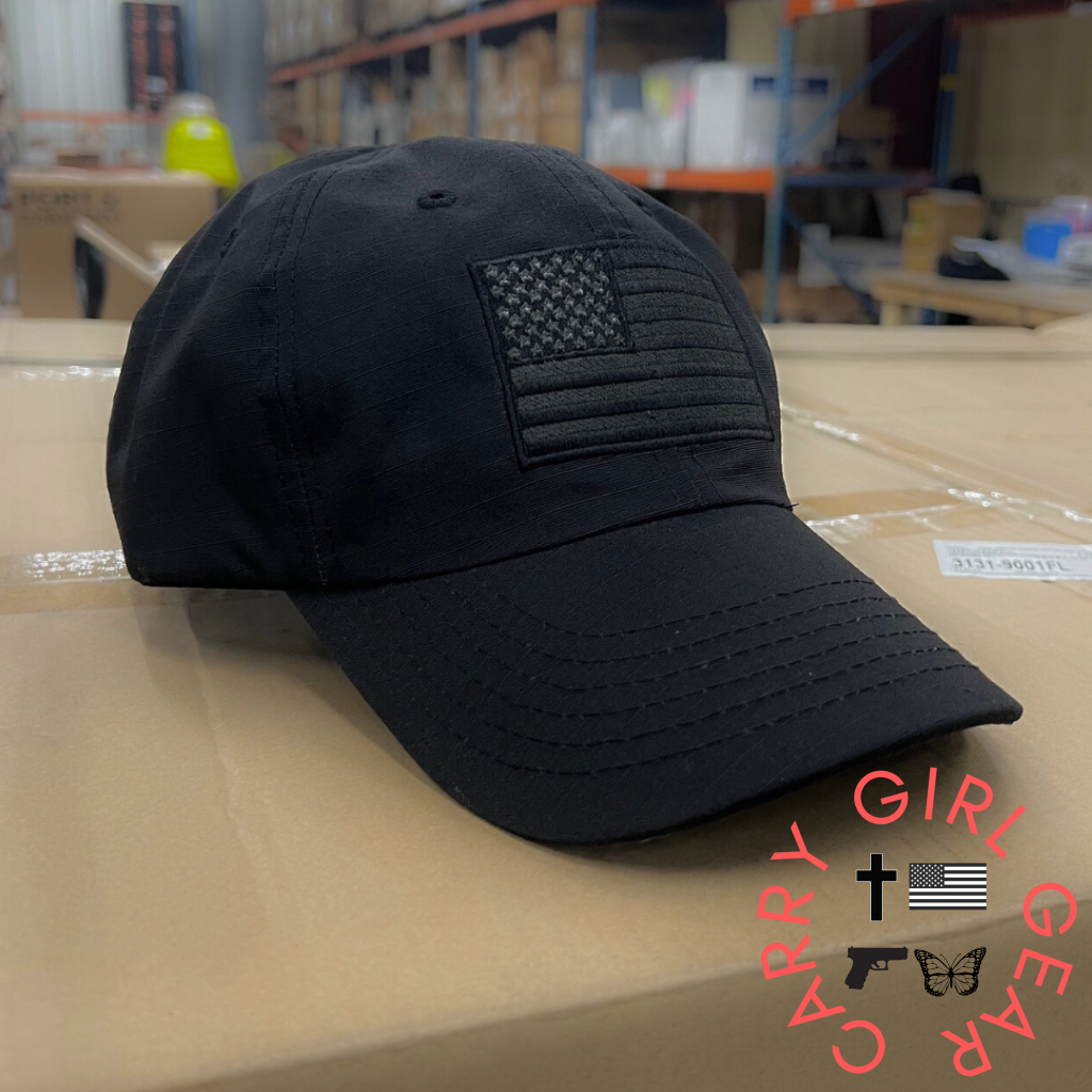 Murdered Out Black Ripstop Full Fabric American Flag Range Hat Hats