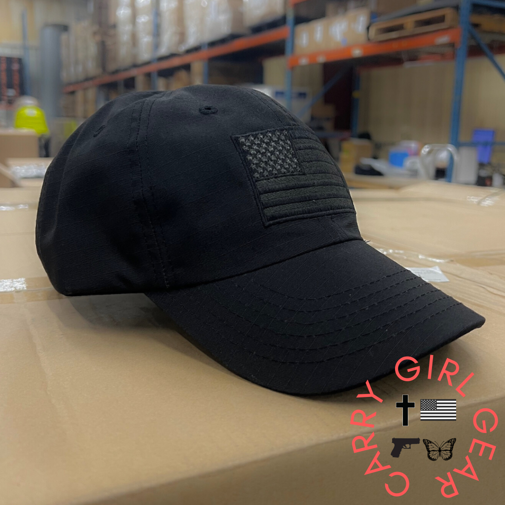 Murdered Out Black Ripstop Full Fabric American Flag Range Hat Hats