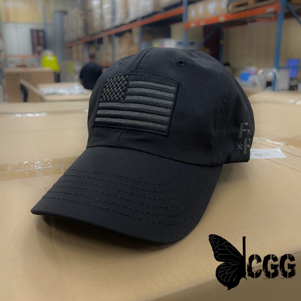 Murdered Out Black Ripstop Full Fabric American Flag Range Hat Hats