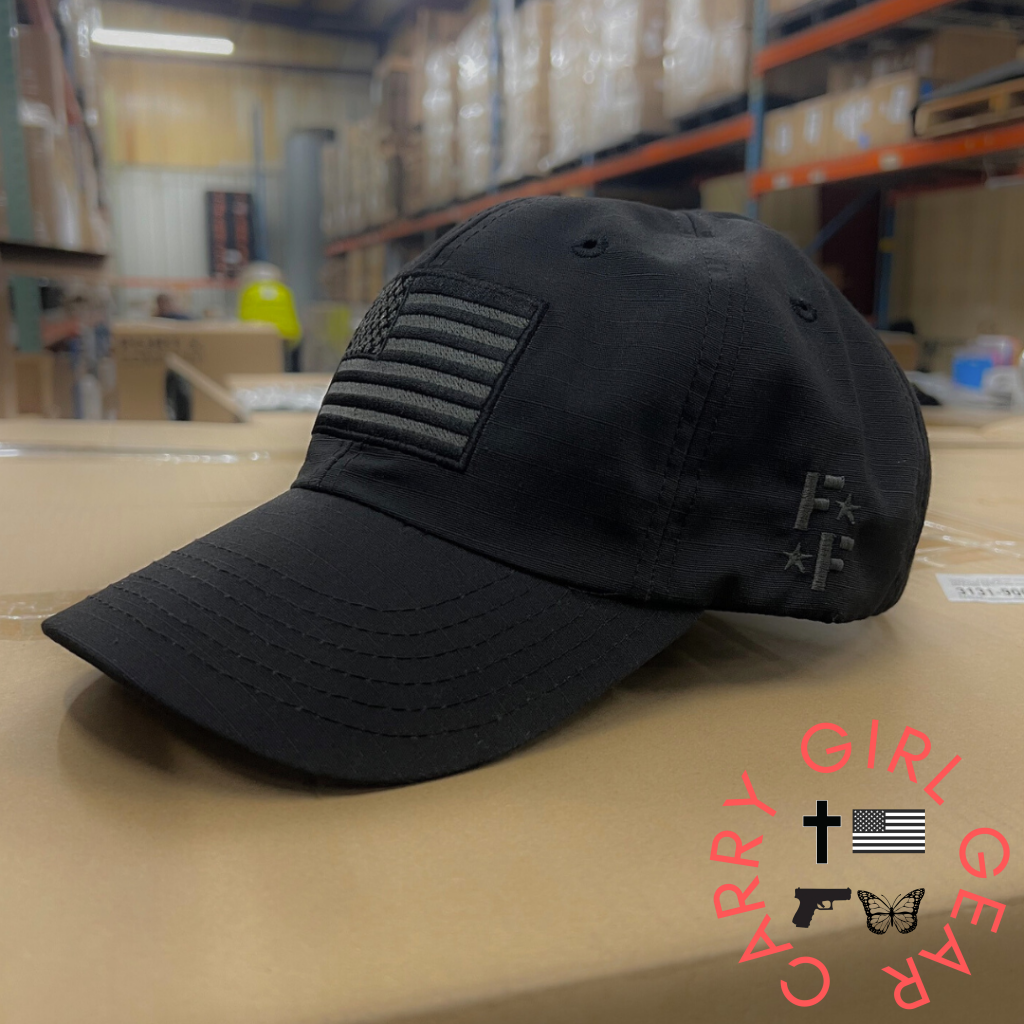 Murdered Out Black Ripstop Full Fabric American Flag Range Hat Hats