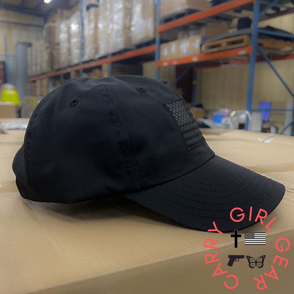 Murdered Out Black Ripstop Full Fabric American Flag Range Hat Hats