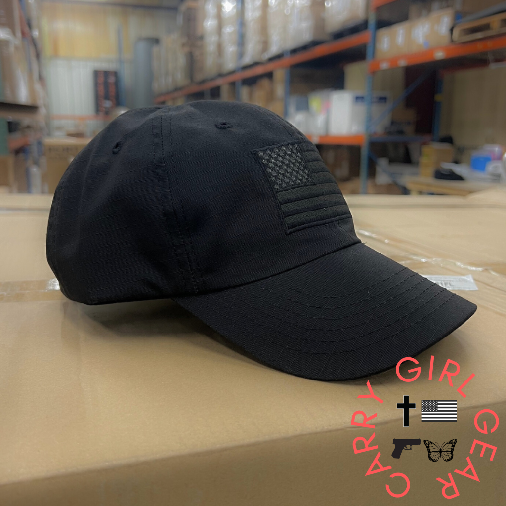 Murdered Out Black Ripstop Full Fabric American Flag Range Hat Hats