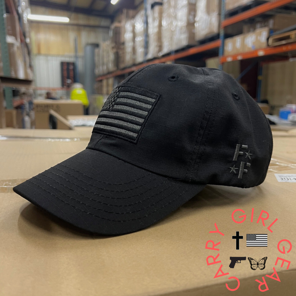 Murdered Out Black Ripstop Full Fabric American Flag Range Hat Hats