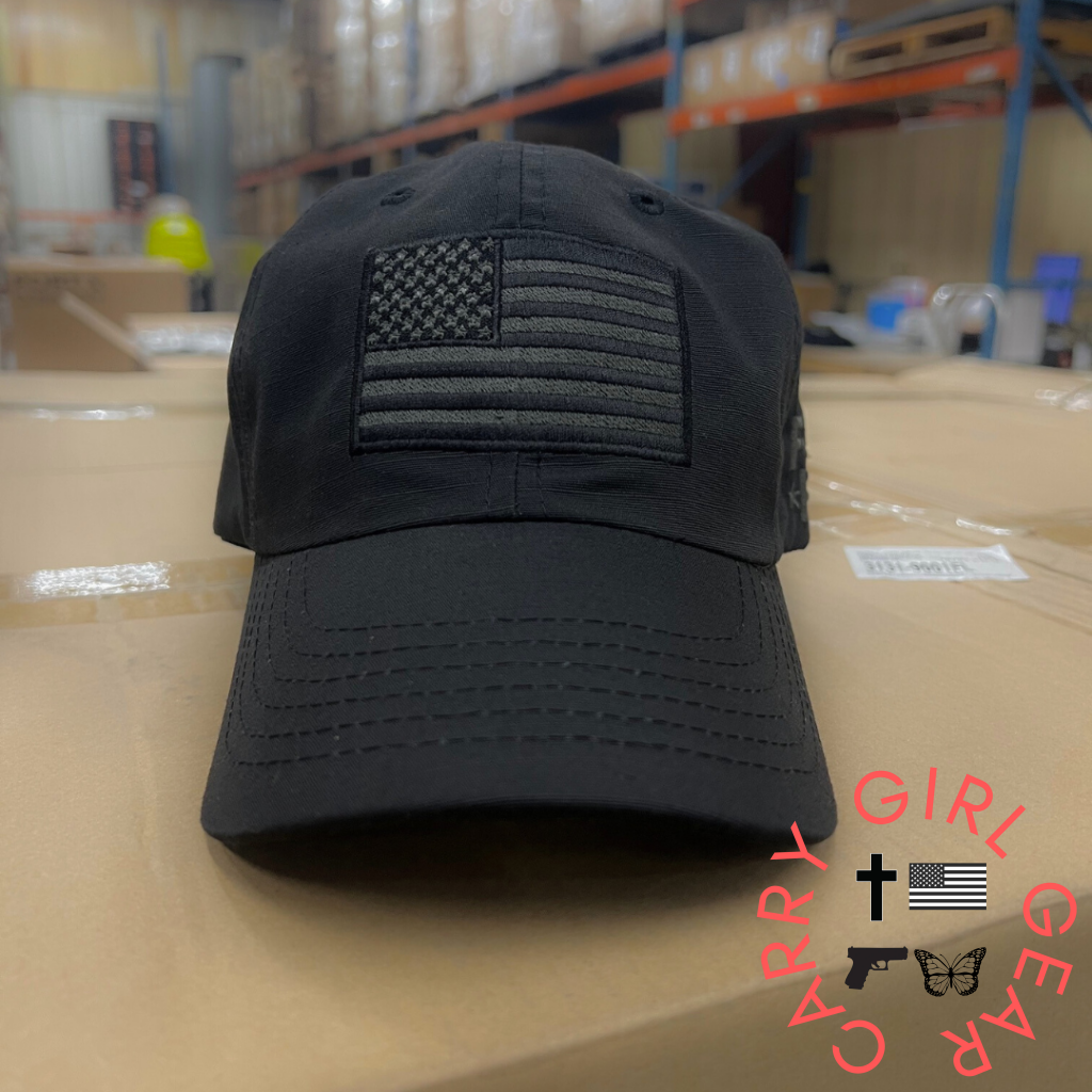 Murdered Out Black Ripstop Full Fabric American Flag Range Hat Hats