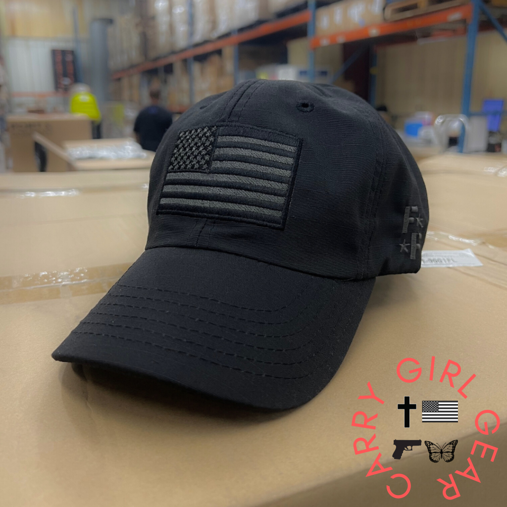 Murdered Out Black Ripstop Full Fabric American Flag Range Hat Hats