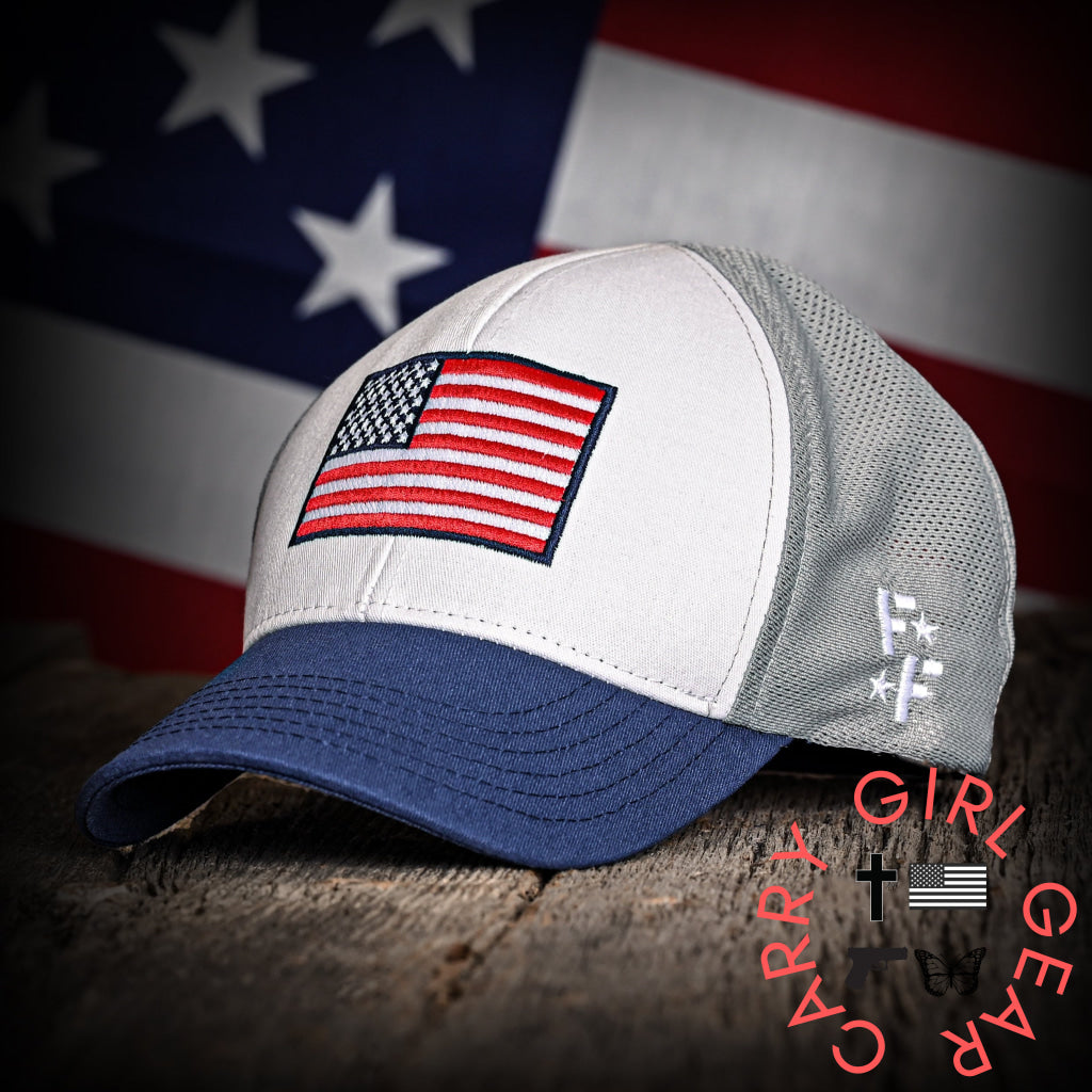 Navy White & Gray American Flag Ball Cap Hats
