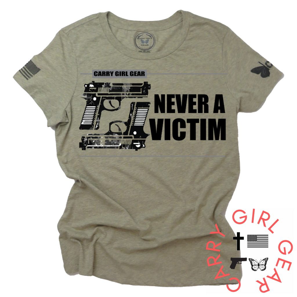 Never A Victim **August 2022 Club Tee Xs / Latte Womens Cut