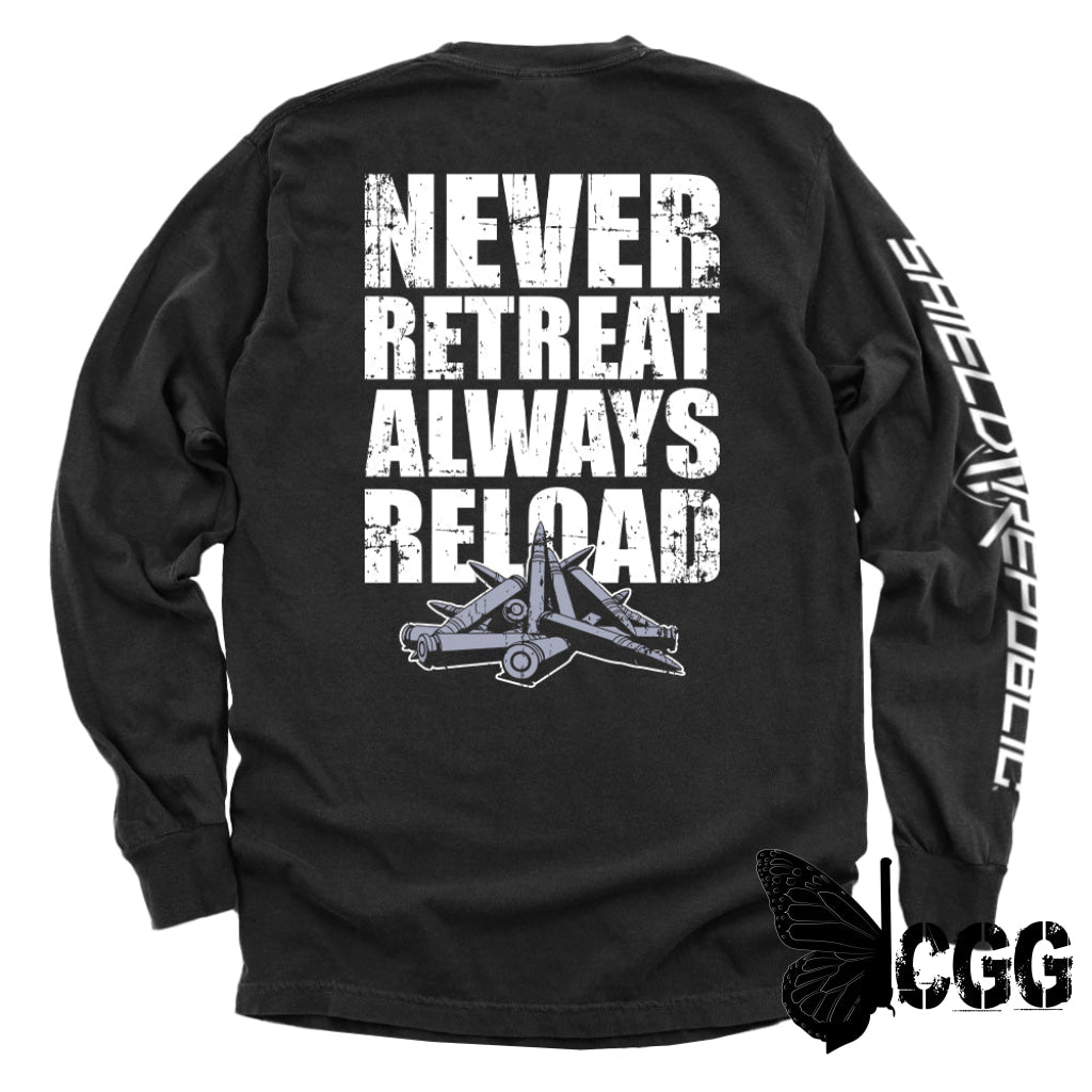 Never Retreat Always Reload Black / S Comfort Colors Long Sleeve Nc - Apparel