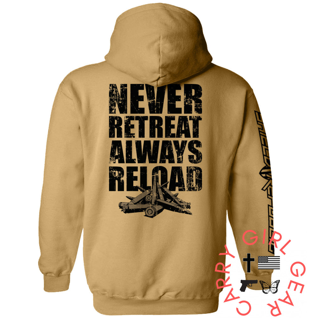 Never Retreat Always Reload Sand / S Hoodie Nc - Apparel