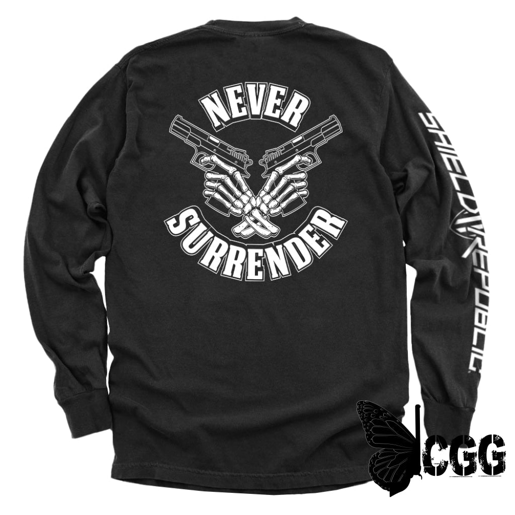 Never Surrender Black / S Comfort Colors Long Sleeve Nc - Apparel